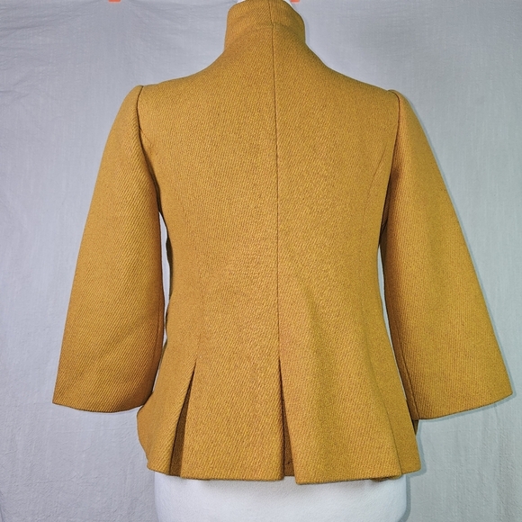 Anthropologie Tabitha Gold Terrace House Jacket Wool Blend Sz 2 Ruffle Preppy - Picture 6 of 14